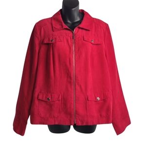 Studio Works Women's Red Faux Suede Lined ZIP Up Lined Blazer Jacket Size 16P